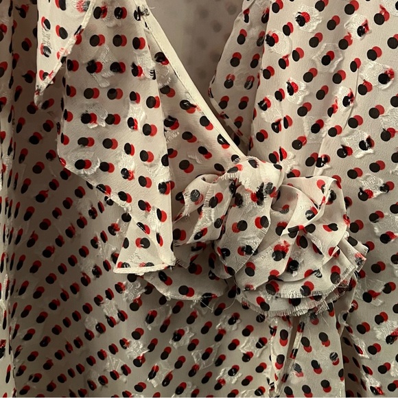 Sold — Louis Vuitton 2019 Silk Chiffon Wrap Dress Ivory Red Black Dot FR38 6 - Picture 5 of 14